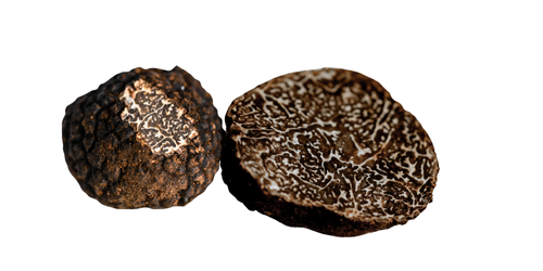 Interior de trufa negra Tuber melanosporum con vetas claras.